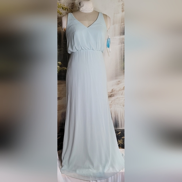 Bill Levkoff Womens 8 Style 7100 Pale Blue Chiffon Sleeveless Gown with  Buttons